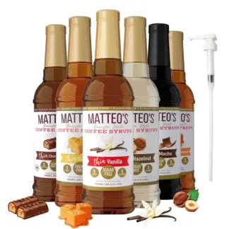 Matteo's Sugar-Free Coffee Syrup Variety Pack, 6 × 750 mL + 1 pump