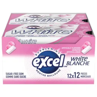 Excel White Sugar-free Bubblemint Gum, 12 × 12 pieces